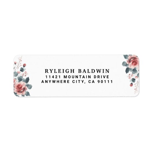 Dusty Rose Pink Mauve Elegant Greenery Floral  ラベル (正面)