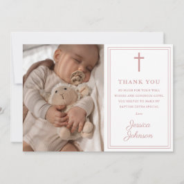 Dusty Rose Pink Modern Photo Baptism Christening サンキューカード