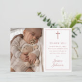 Dusty Rose Pink Modern Photo Baptism Christening サンキューカード (スタンド正面)