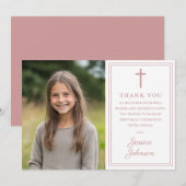 Dusty Rose Pink Modern Photo First Holy Communion サンキューカード (正面/裏面)