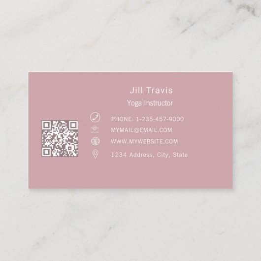 Dusty rose pink monogrammed wreath modern QR code 名刺 (裏面)