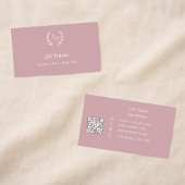 Dusty rose pink monogrammed wreath modern QR code 名刺