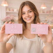Dusty rose pink monogrammed wreath modern QR code 名刺