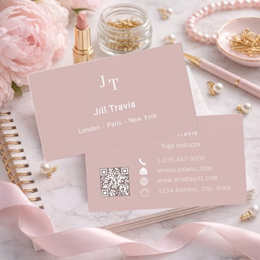 Dusty rose pink neutral QR code Business Card 名刺