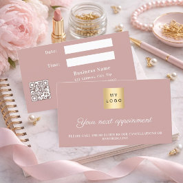 Dusty rose QR business logo appointment card 割引カード