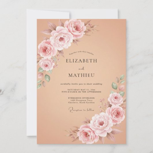 Dusty Rose Romantic Garland Wedding 招待状 (正面)