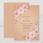 Dusty Rose Romantic Garland Wedding 招待状 (正面/裏面)