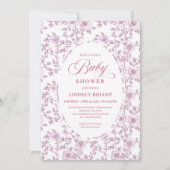 Dusty Rose Rose Pattern Pink Baby Shower Invitatio 招待状 (正面)
