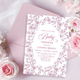 Dusty Rose Rose Pattern Pink Baby Shower Invitatio 招待状