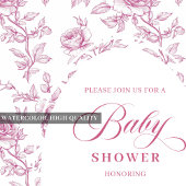 Dusty Rose Rose Pattern Pink Baby Shower Invitatio 招待状