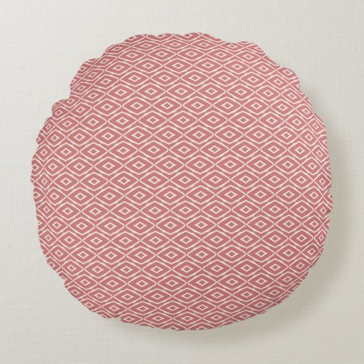 Dusty Rose Round Pillow - Modern Geometric Texture ラウンドクッション (正面)
