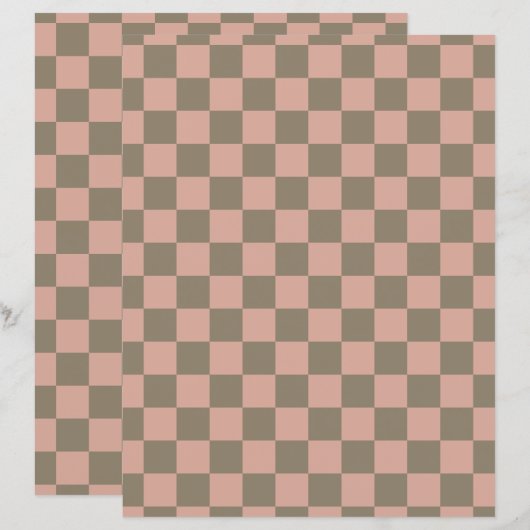 Dusty Rose & Sage Green Checkered Scrapbook Paper (正面/裏面)