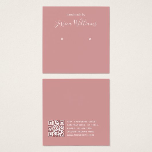 Dusty Rose Simple QR Code Earring Display Card (正面&裏面)