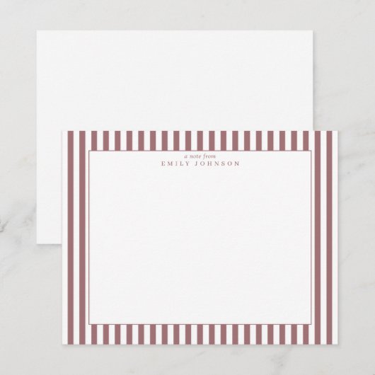 Dusty Rose Striped Note Card 招待状 (正面/裏面)