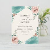 Dusty Rose Teal Floral Flourish Wedding 招待状 (スタンド正面)