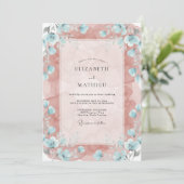 Dusty Rose Teal Whimsical Spring Wedding 招待状 (スタンド正面)