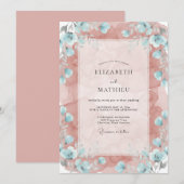 Dusty Rose Teal Whimsical Spring Wedding 招待状 (正面/裏面)