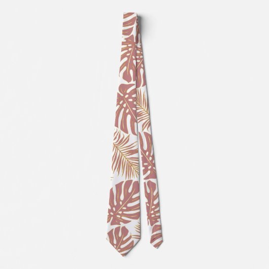 Dusty rose tropical monstera and palm leaves ネクタイ (正面)
