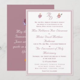 Dusty-Rose Two Hearts Catholic Wedding Invitation 招待状