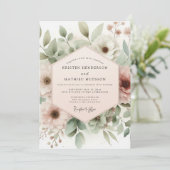Dusty Rose Watercolor Bloom Wedding 招待状 (スタンド正面)