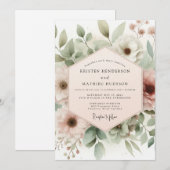 Dusty Rose Watercolor Bloom Wedding 招待状 (正面/裏面)