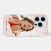 Dusty Rose Watercolor Wash Custom Photo with Name iPhoneケース (裏面横)