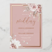 Dusty Rose Wedding Rose Gold Border 箔招待状 (正面)