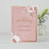 Dusty Rose Wedding Rose Gold Border 箔招待状 (立ち正面)