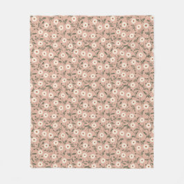 Dusty Rose White Modern Farmhouse Daisy Pattern フリースブランケット