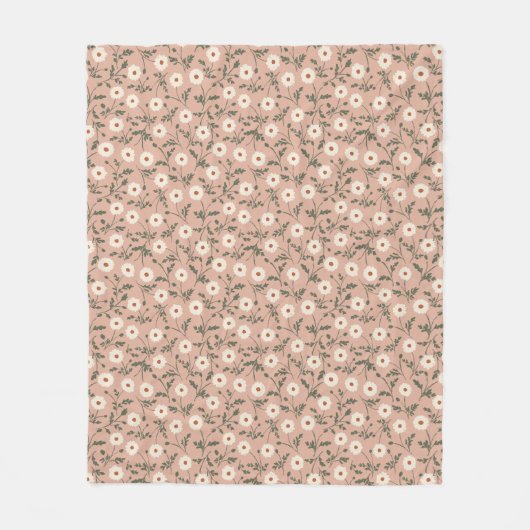 Dusty Rose White Modern Farmhouse Daisy Pattern フリースブランケット (正面)