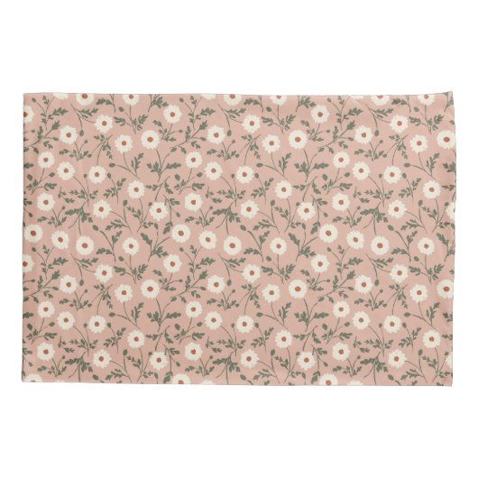 Dusty Rose White Modern Farmhouse Daisy Pattern 枕カバー (裏面)