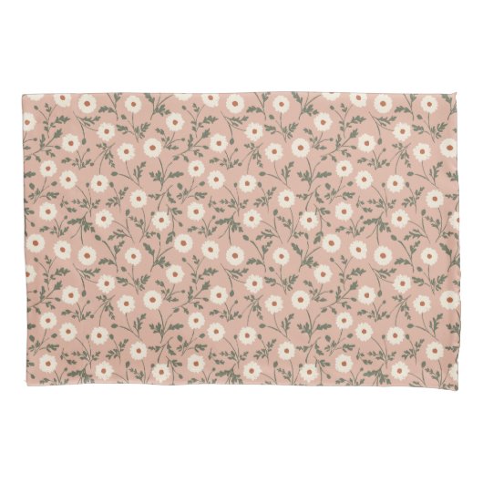 Dusty Rose White Modern Farmhouse Daisy Pattern 枕カバー (正面)