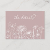 Dusty Rose Wildflower Details Card Wedding Insert エンクロージャーカード (正面)