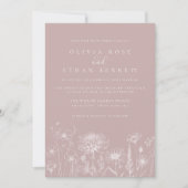Dusty Rose Wildflower Line Art Wedding Invite 招待状 (正面)