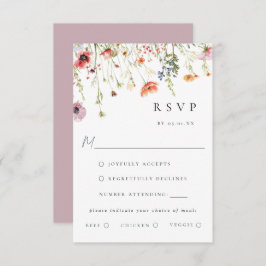 Dusty Rose Wildflower Wedding Meal Choice RSVP