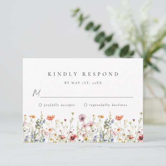 Dusty Rose Wildflower Wedding RSVP Card (スタンド正面)