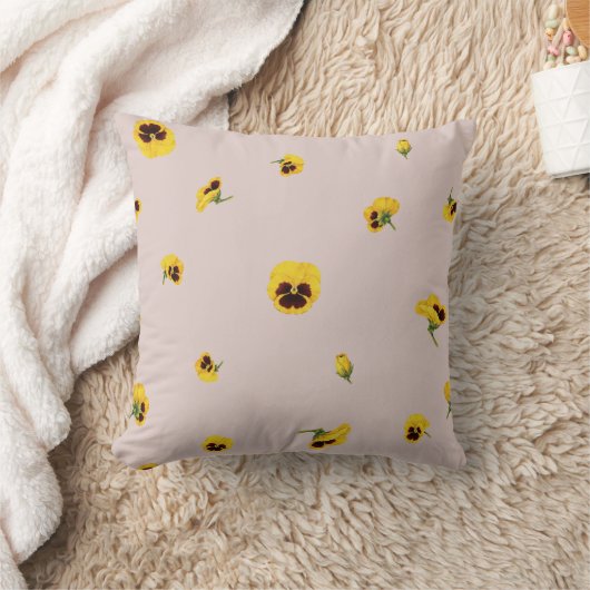 Dusty Rose Yellow Japanese Pansy Floral Pattern クッション (ブランケット)