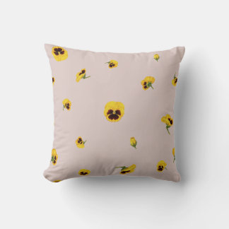 Dusty Rose Yellow Japanese Pansy Floral Pattern クッション