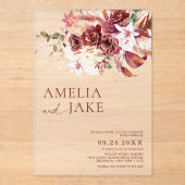 Dusty Rosewood & Burgundy Blush Floral Wedding  アクリル招待状 (正面)