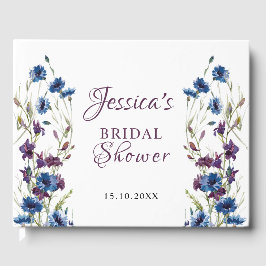 Dusty Royal Blue Purple Bloom Bridal Shower ゲストブック