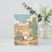 Dusty Sage Desert Kawaii Fennec Fox ポストカード (スタンド正面)