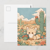 Dusty Sage Desert Kawaii Fennec Fox ポストカード (正面/裏面)