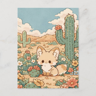 Dusty Sage Desert Kawaii Fennec Fox ポストカード