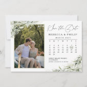 Dusty Sage Green写真カードで日付を保存 招待状 (正面)