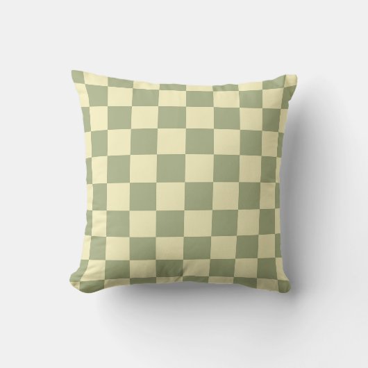 Dusty Sage Green and Butter Yellow Checkerboard クッション (正面)