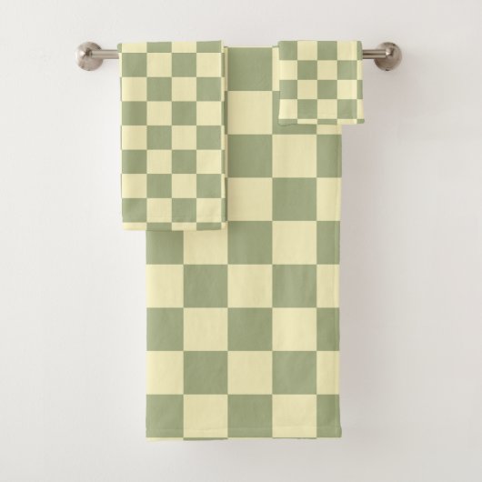 Dusty Sage Green and Butter Yellow Checkerboard バスタオルセット (インサイチュ)