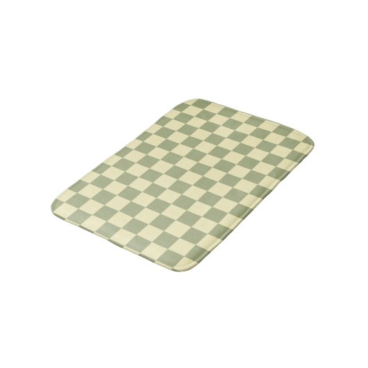 Dusty Sage Green and Butter Yellow Checkerboard バスマット (アングル)