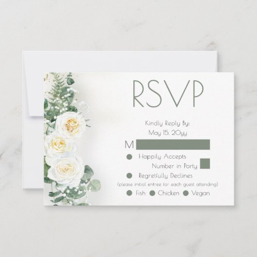 Dusty Sage Green Floral Wedding RSVP Response Card (正面)