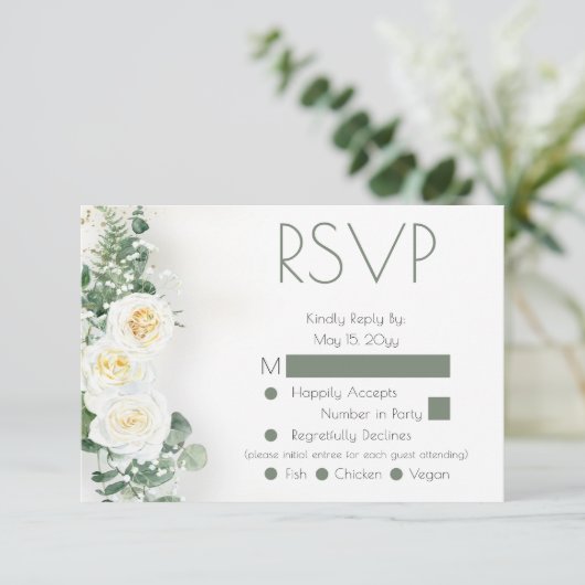 Dusty Sage Green Floral Wedding RSVP Response Card (スタンド正面)