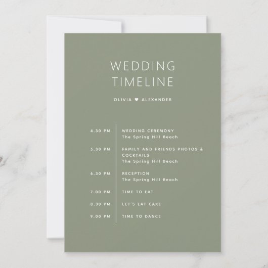 Dusty Sage Green Timeline | Wedding Itinerary  招待状 (裏面)